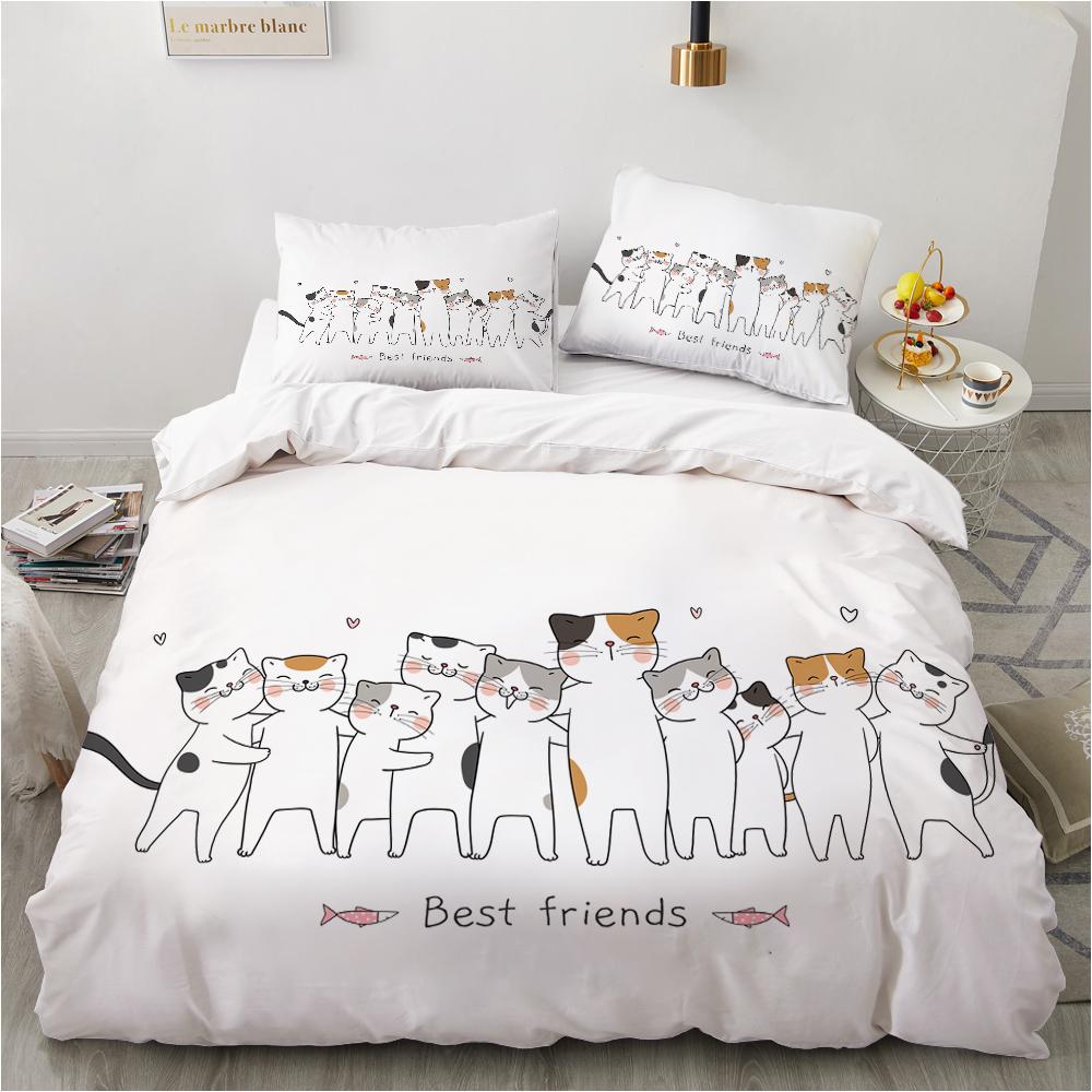 Animal Kitty King Queen Duvet Cover Lovely Pet Cat Bedding Set Cartoon Quilt Cover 2/3pcs Colorful Polyester Comforter Cover