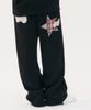 AMBLER [Terry/Fleece] Angel Star Patch Embroidered One-Pleat Drawstring Wide Sweatpants Ap903 (Black)