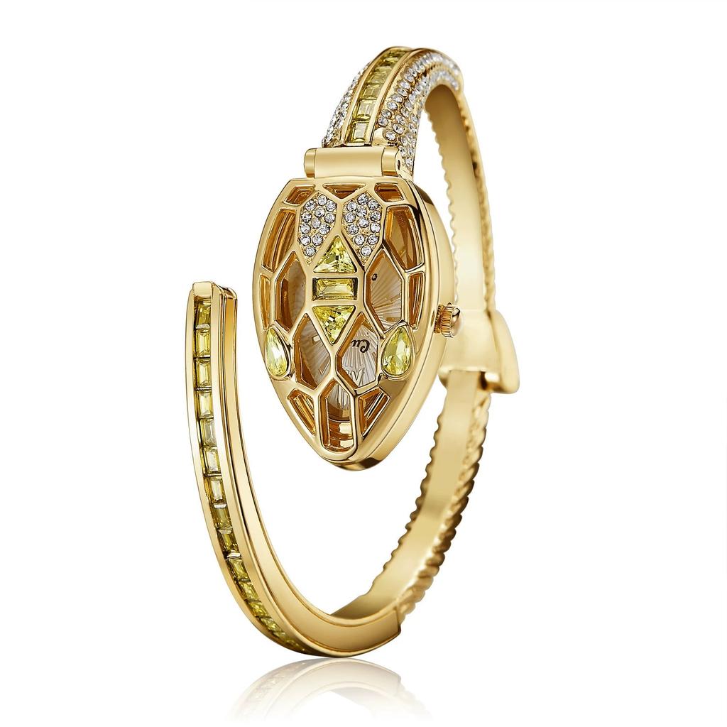Bracciale Serpente Multicolore Orologio al Quarzo Incrostato di Diamanti Testa di Serpente Colorata Quadrante Nascosto Movimento al Quarzo Orologio da Donna