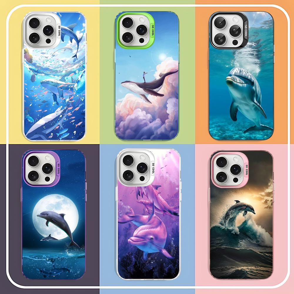 Ocean Animal Cute Dolphin Phone Case For iPhone 16 15 14 13 12 11 Pro Max X XR XSMAX 8 7 Plus Matte Shockproof Back Cover