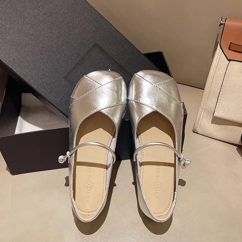 Fashion 2024 High Quality Ladies Shoes Shallow Women's Flats Fashion Sewing Daily Flats Women New Buckle Strap Flat Low Heels Zapatos
