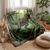 Dinosaur In Prehistoric Forest Blanket Personalized Name Flannel Blanket Soft Cozy Plush Throw for Sofa Bed Lightweight Home Decor