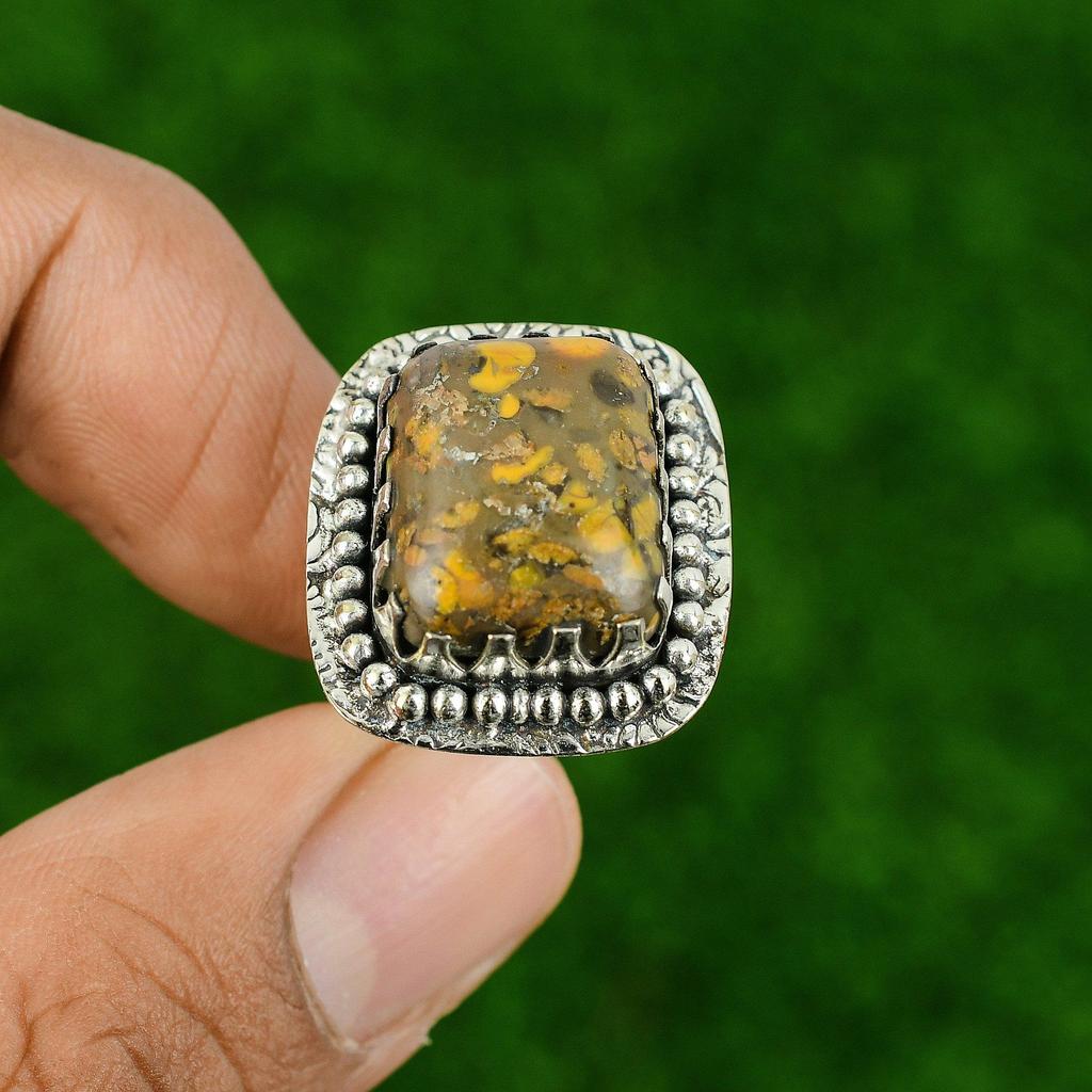 Sterling Silver Rhyolite Gemstone Artisan Bezel Statement Sister Ring Size 6.75