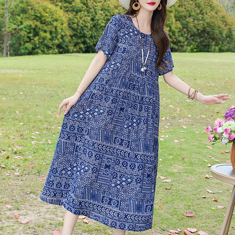 Casual zomerjurken voor dames, vintage kleding, losse korte mouwen, elegante lange jurk in grote maten