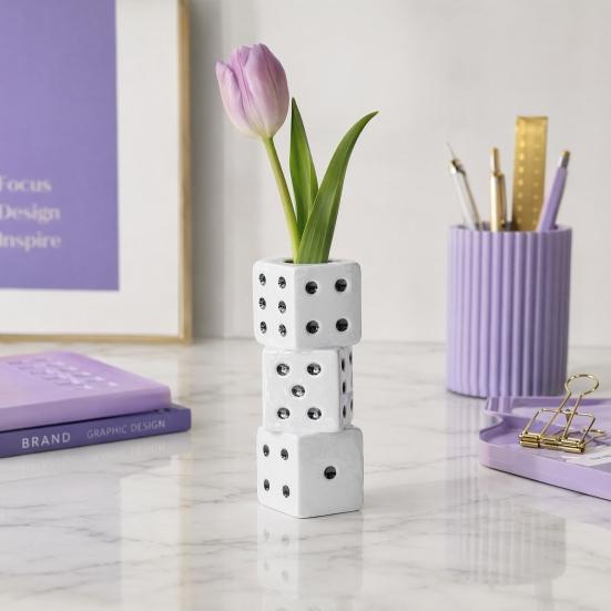 Resin Vase Ornament, Dice Design Decorative Plant Pot for Real or Artificial Flowers Bedroom Living Room Decoration Flower Arrangement
