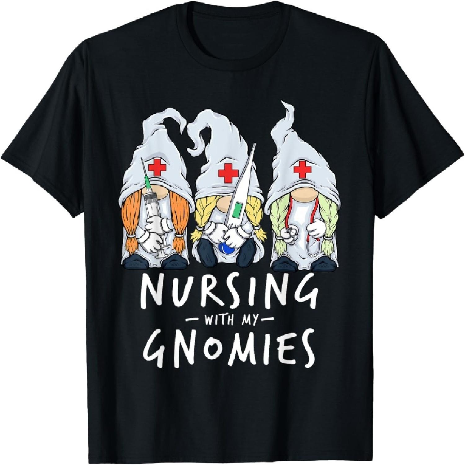 Nursing With My Gnomies Gnome Nurses for Women T-Shirt S