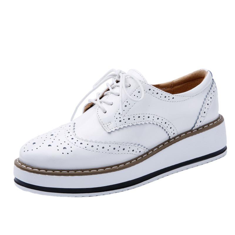 Women's Plus Size Brogue Wedge Heel Lace-Up Leather Shoes - College Style