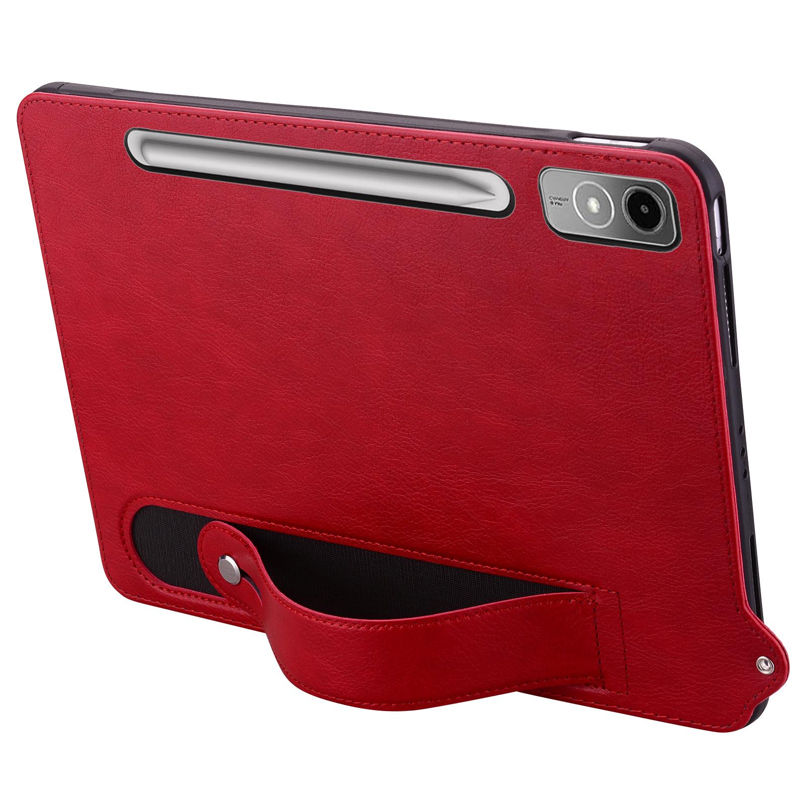 

For Lenovo Tab P12 Case Hand Strap Kickstand Leather Tablet Cover Black