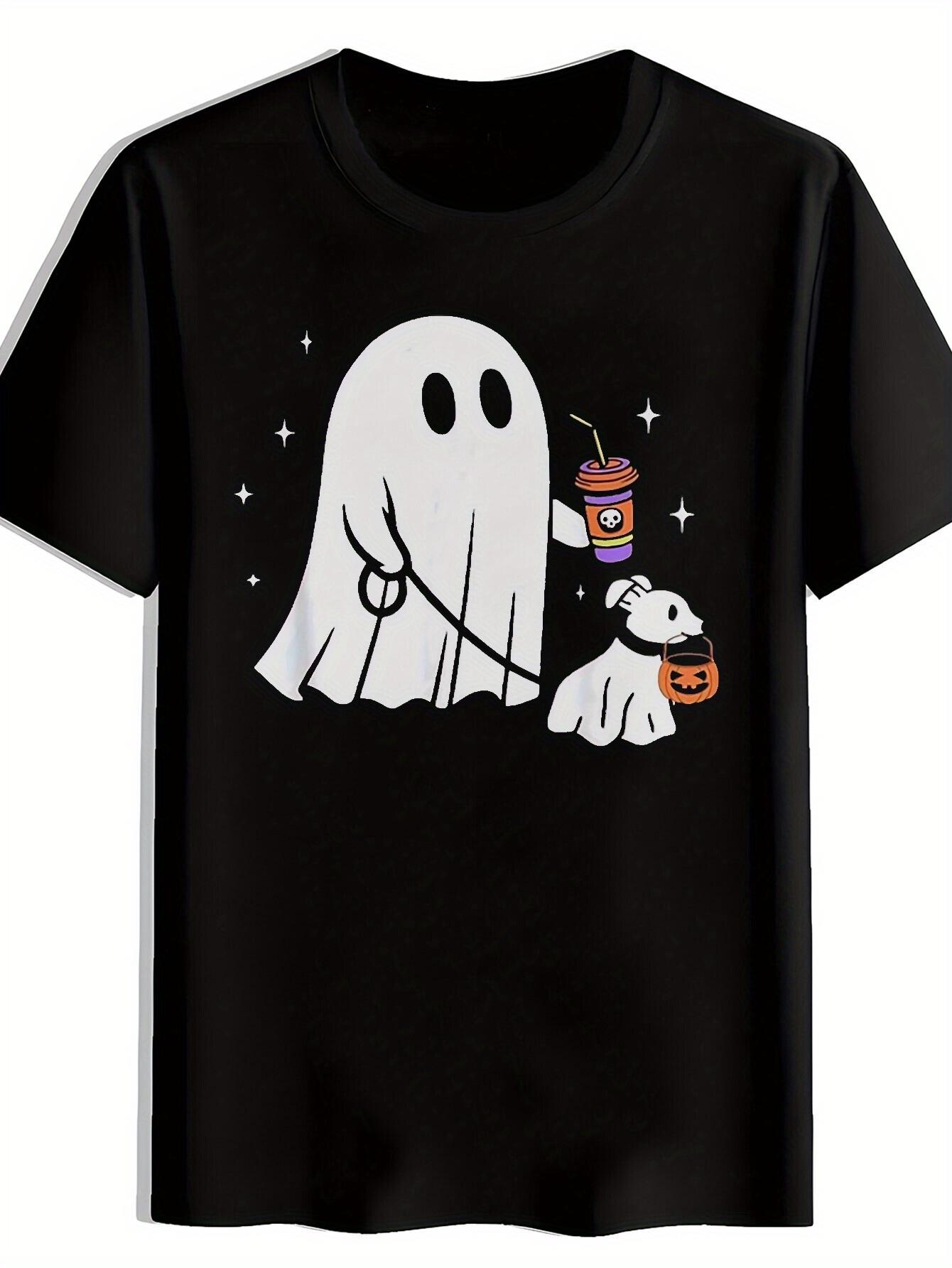 T-shirt Halloween Graphic - White Ghost with Black Large Eyes XL