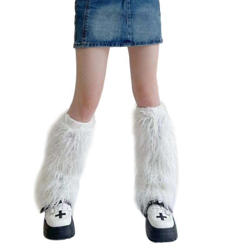 Gothic 80s Party Dance Legwarmers Autumn Winter Plush-Leg Warmers Lolita-Socks Furry Long Boot Socks Gift for Women Girl