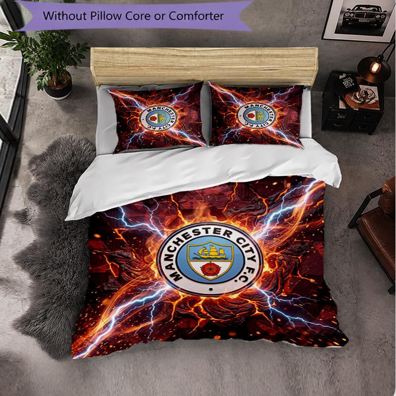 Set Lenzuola Manchester City Modello 3 Pezzi Morbida Copripiumino in Microfibra con Federe per Camera da Letto