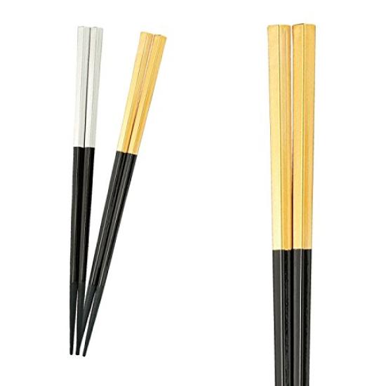 Fukui Craft Made in and Microwave Pentagonal Chopsticks, Japan, 21.0cm, Dishwasher, Dryer, Safe, Chopsticks, Black/Silver, ZA-372398