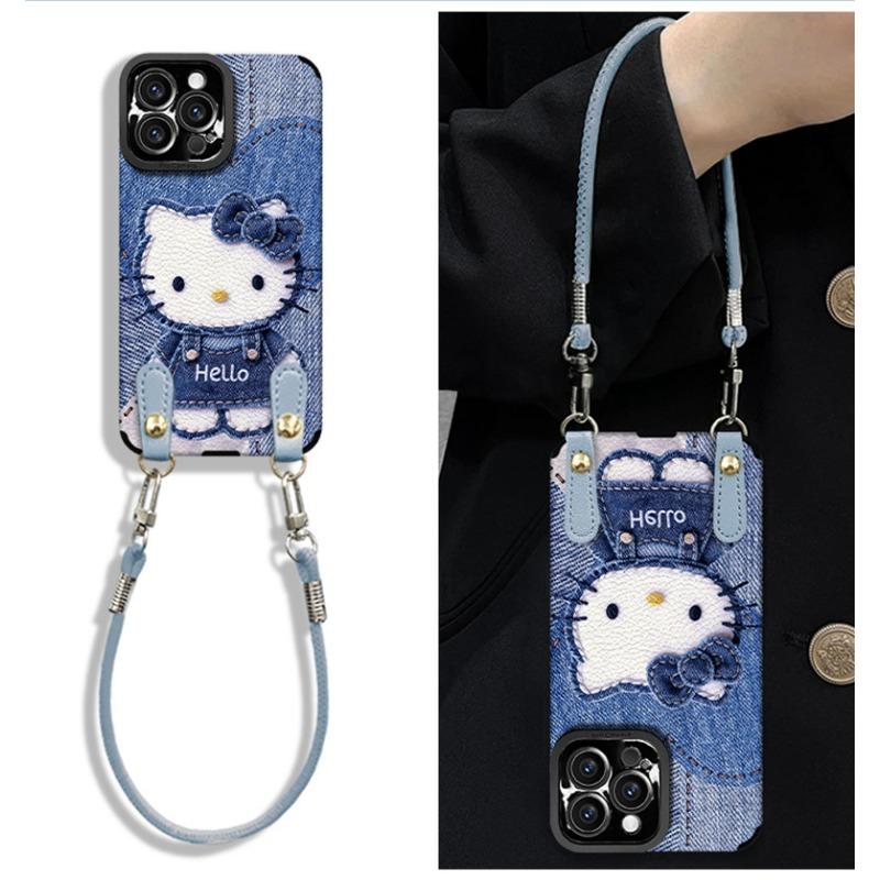 Denim Cat Lanyard Phone Case For Apple Cute Shockproof Women