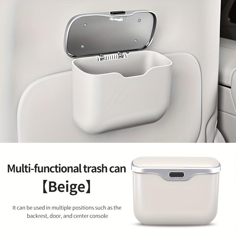 

Multifunctional Car Trash Can with Lid Button, Hanging Storage Bin for Wet and Dry Use, Auto Interior Accessories, Organizer Box бежевий