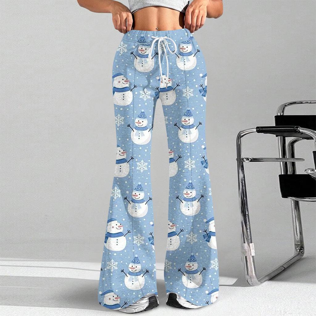Women's Fashion Loose Drawstring Waist Christmas Printed Casual Sports Pants Casual Flared Pants