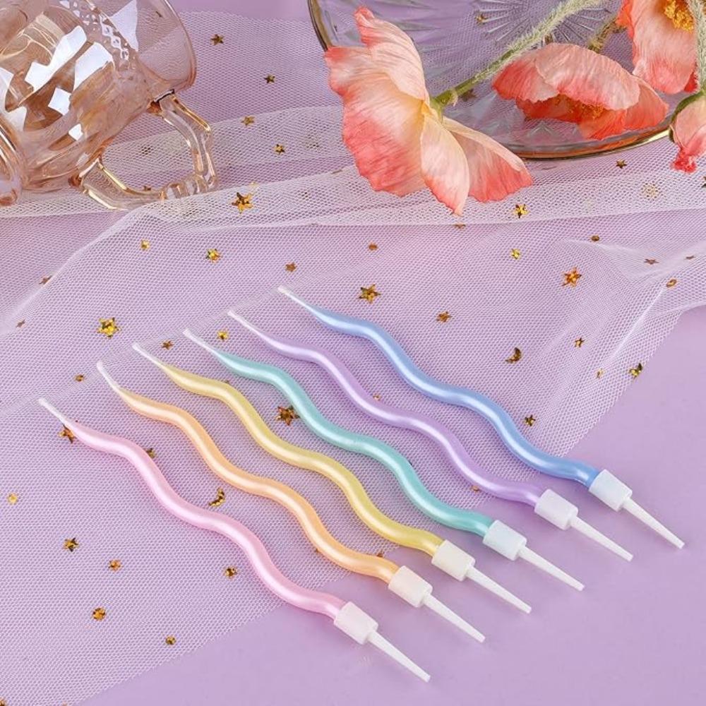 6 Pcs Spiral Twisted Birthday Candles, Rainbow Color Cake Candles with Metal Holders for Wedding Party Decoration