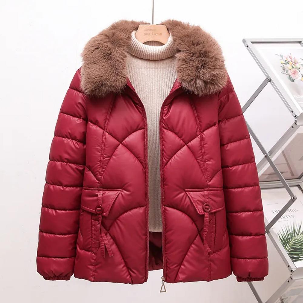 Baumwollgepolsterte Jacke Damen Winter Daunengepolsterte Jacke Verdickter Pelzkragen Kurz Warm Gepolsterte Jacke Jacke