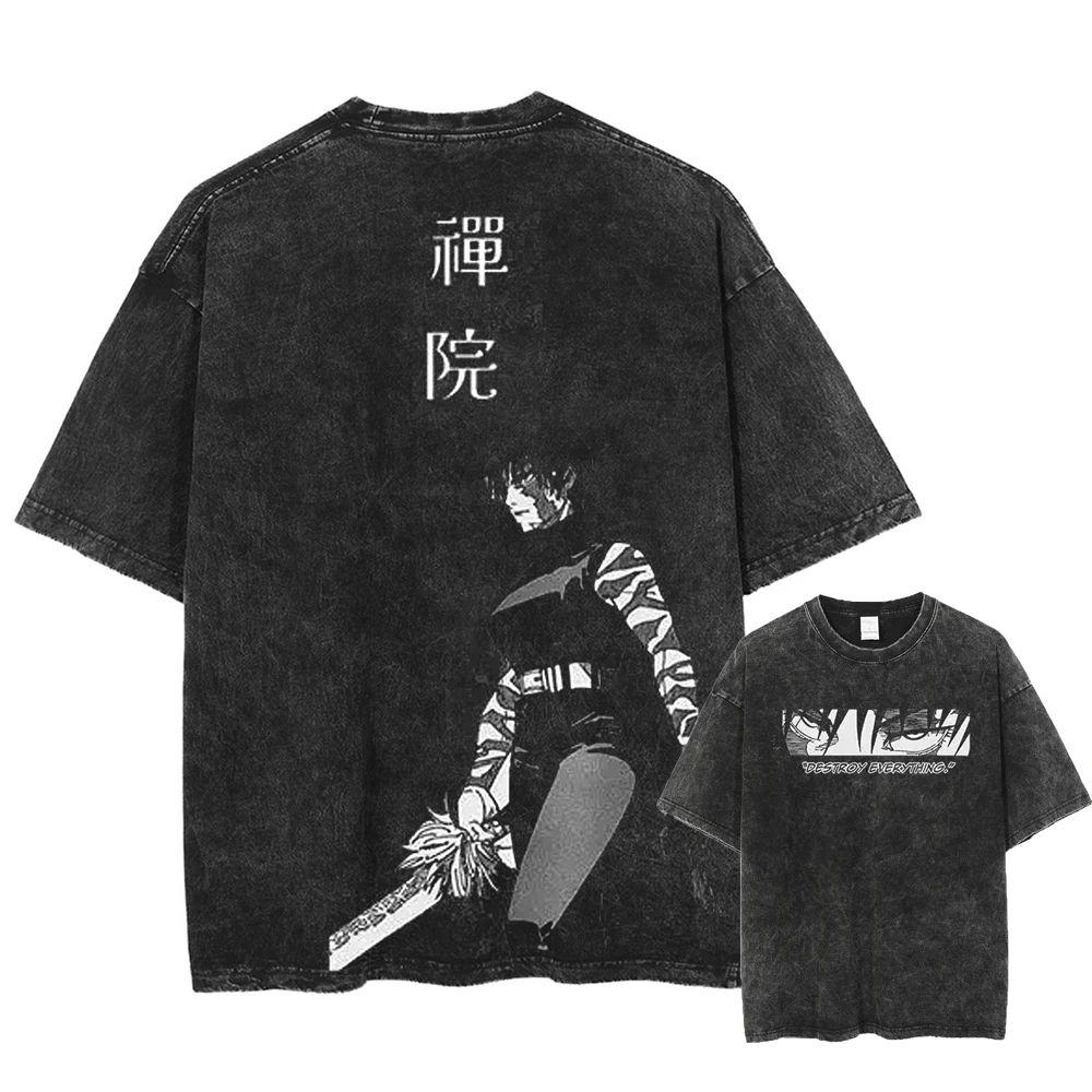 Anime Jujutsu Kaisen Printed Tshirt Mens and Womens Washed Tshirt High Quality Vintage Cotton Tshirt Harajuku YK Tops