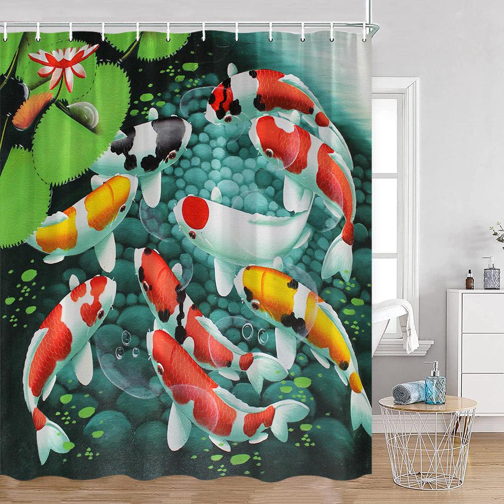 Rosa Blumen Kois Duschvorhänge Kirschblüten-Teich Aquarell Blumig Badezimmer Dekoration Polyesterstoff Badewannenvorhang