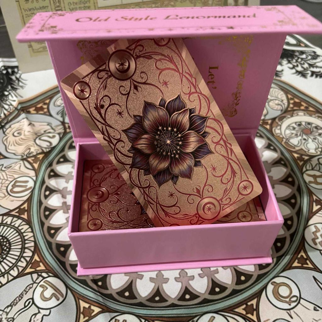 12*7cm Old Style Lenormand Oracle Cards 38 Pcs Gold Foil Waterproof PET Cards for Divination & Fortune Telling With Paper Manual