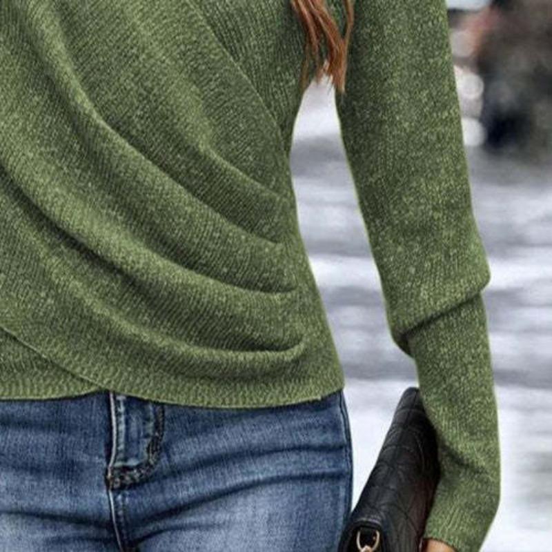 V Neck Long Sleeve Pullover Loose Fit Solid Color Knit Sweater