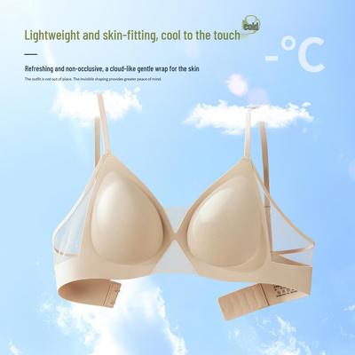 Summer Seamless Triangle Cup Bra: Thin, Breathable Mesh for Small Bust with Antibacterial Push-up Design