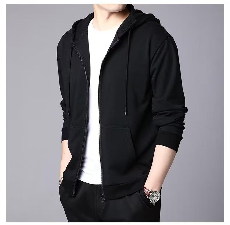 Men's Korean Style Solid Fleece Zip-Up Hoodie - Autumn/Winter Casual Sports Cardigan