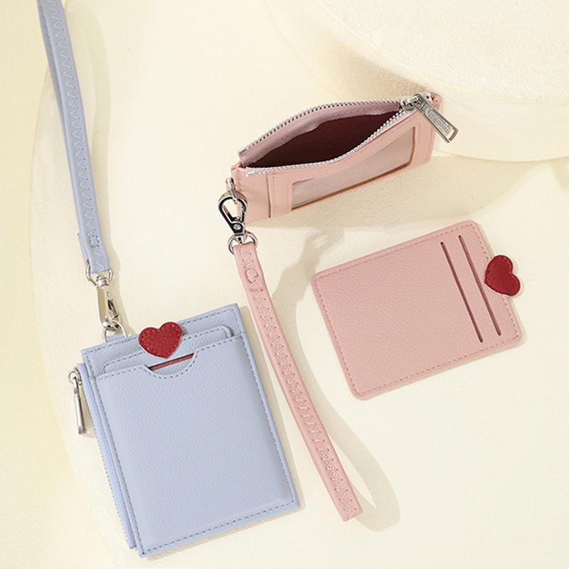 Läderkorthållare Miniplånbok Dam Kortplånbok Taggar Hållare för flickor Busskortfodral med dragkedja Slim ficka