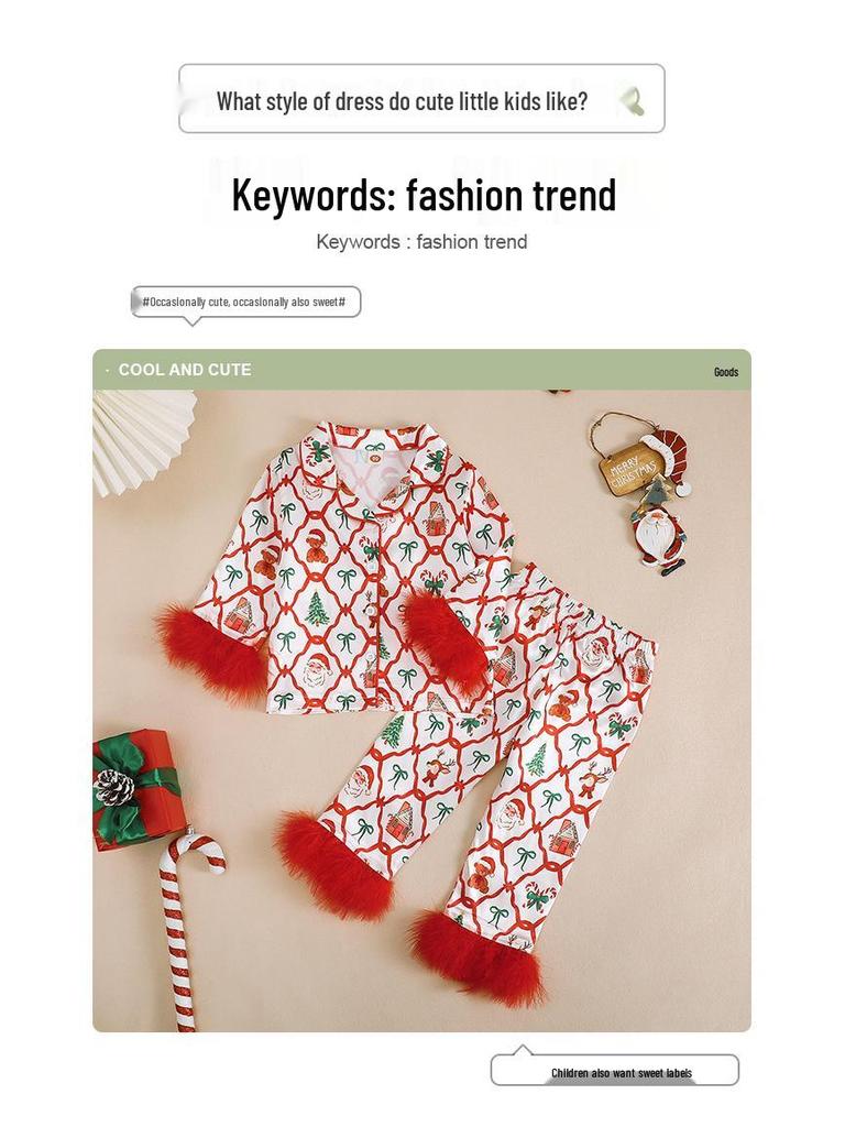 Autumn Christmas Long Sleeve Pajama Set - Children's Bow Print Homewear