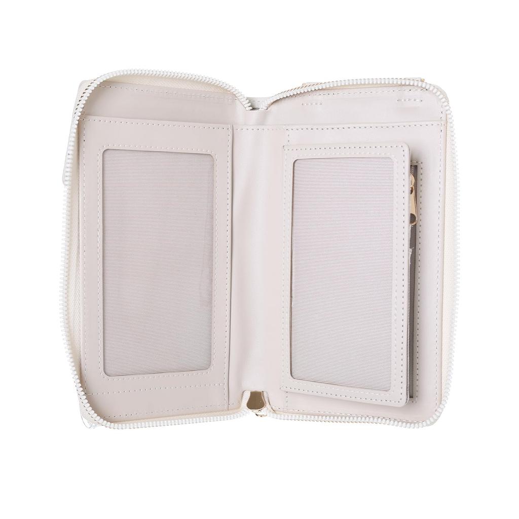 250015 Mineed by Osel Oshikatsu Wallet Shoulder Bag, Quilted Design, Can Badge Attachment Compatible, Clear Pocket, Smartphone Storage (Beige)