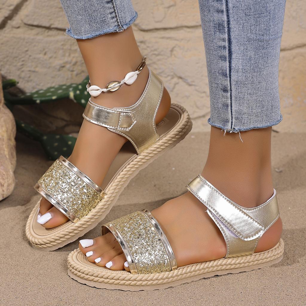 Women Flat Sandals 2026 New Elastic Strap Platform Sandals Woman Lightweight Plus Size Round Toe Shoes Women Zapatos De Mujer