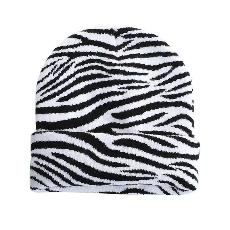 Zebra Pattern Cow Pattern Knitting Keep Warm Crimping Beanie Hat Unisex Autumn Winter Fashion Stripe Skull Cap Women Ski Cap