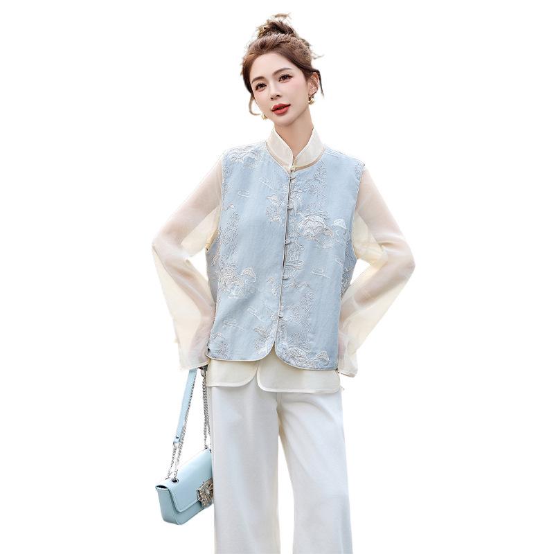 2025 Spring Women's Reversible Embroidered Ramie Vest in Chinese National Style (CY8121)