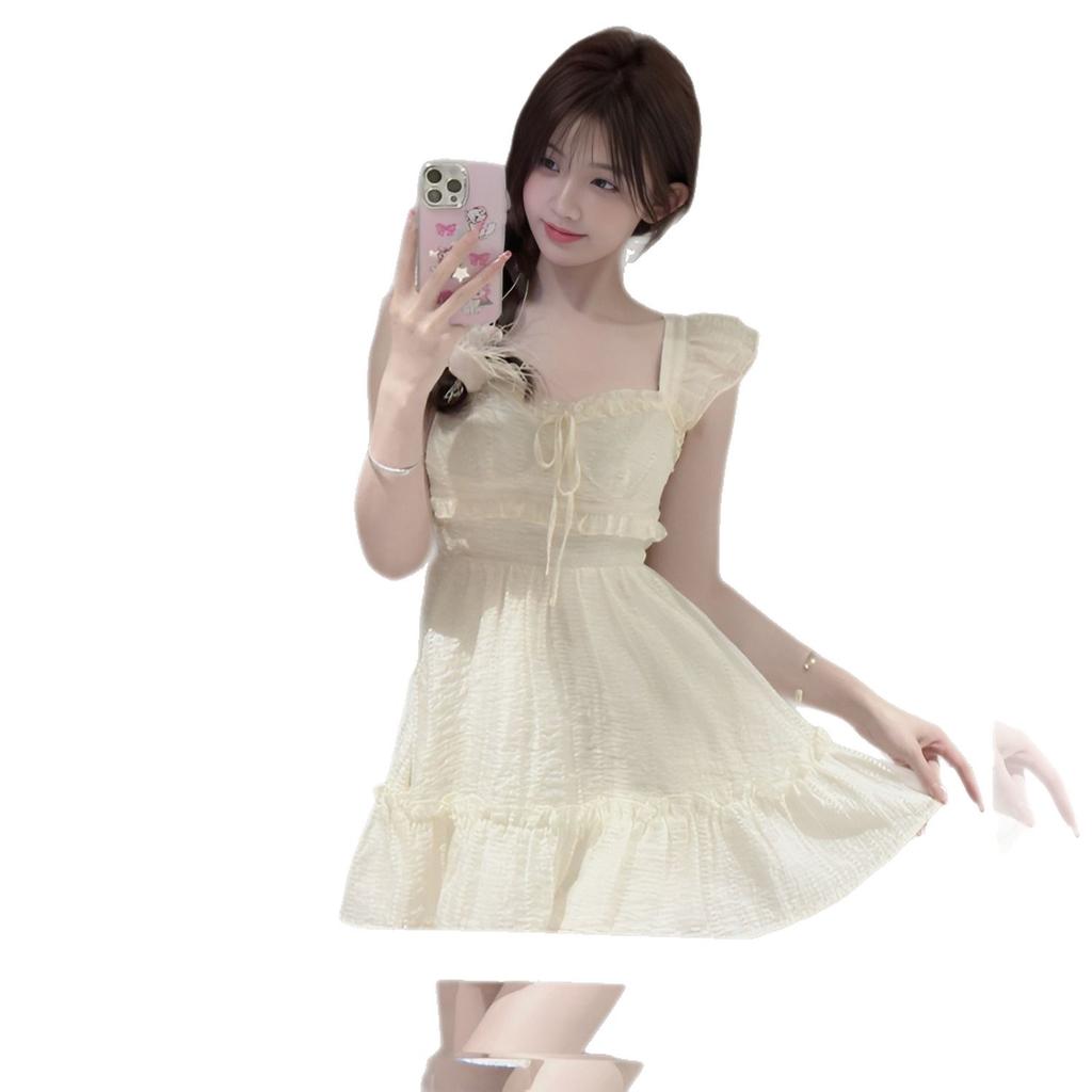 French Sweet Small Flying Sleeve Dress Women's Summer First Love Fresh Milk Sweet Princess Cake Dress Waist Fluffy Short Dress