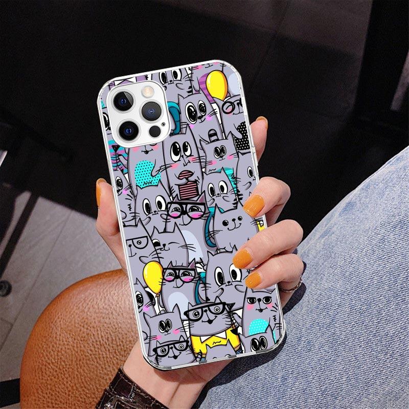 Cartoon Cute Cats Background Phnoe Case for Iphone 17 Air 16 16E 11 12 13 Mini 14 Plus 15 Pro Max 7 8 + SE 2020 Phone Cover Coqu