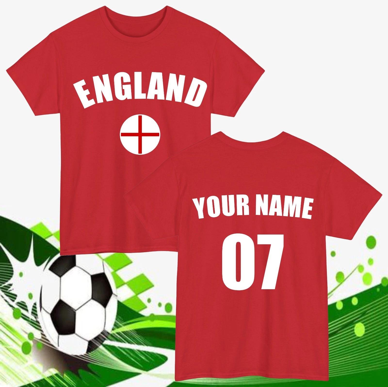 Personalised England Football T-T-Shirt Customised Name & Number Fan Gift Tee Top S