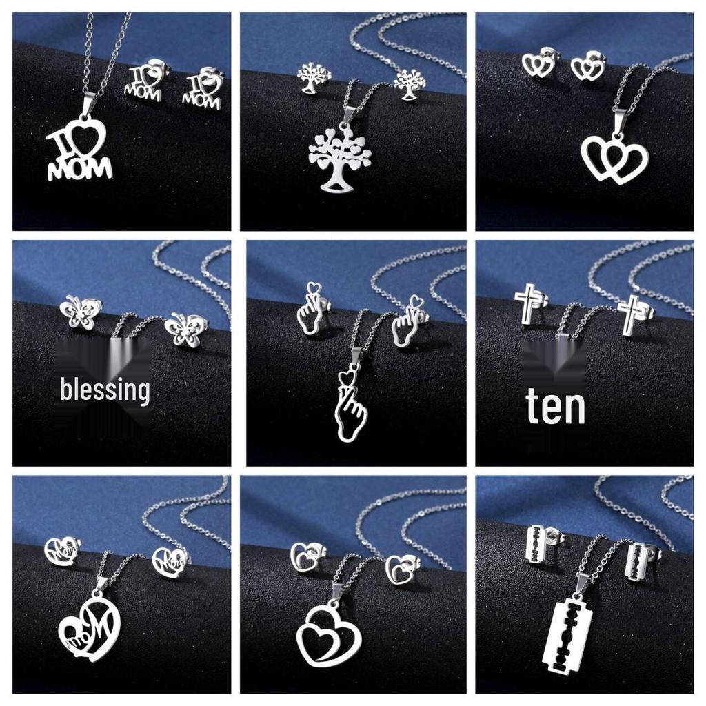 Stainless Steel Necklace and Earring Set - European and American Style, Smooth Clavicle Design, South American Studs.