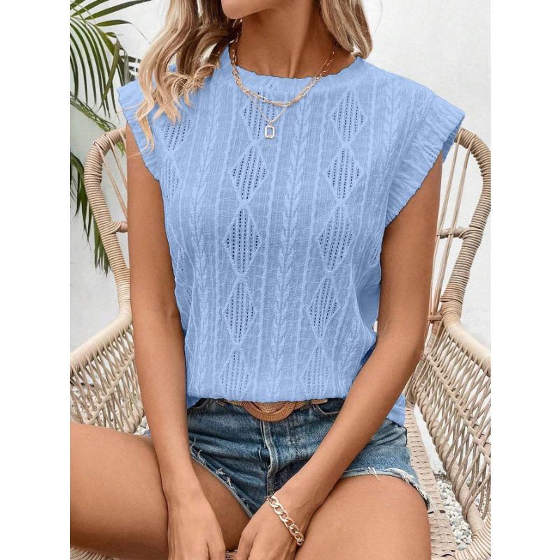 Summer New Women's Round Neck Jacquard Short-sleeved Loose T-shirt Vest for Women