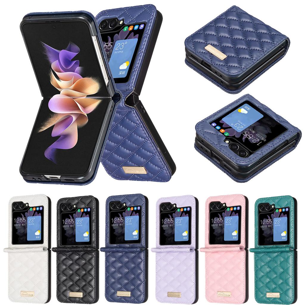 Anwendbar für Samsung Z Flip7 Handyhülle Z FLIP5 Rautenmuster Kleiner Duftiger Stil Einfarbige Faltbare Handyhülle