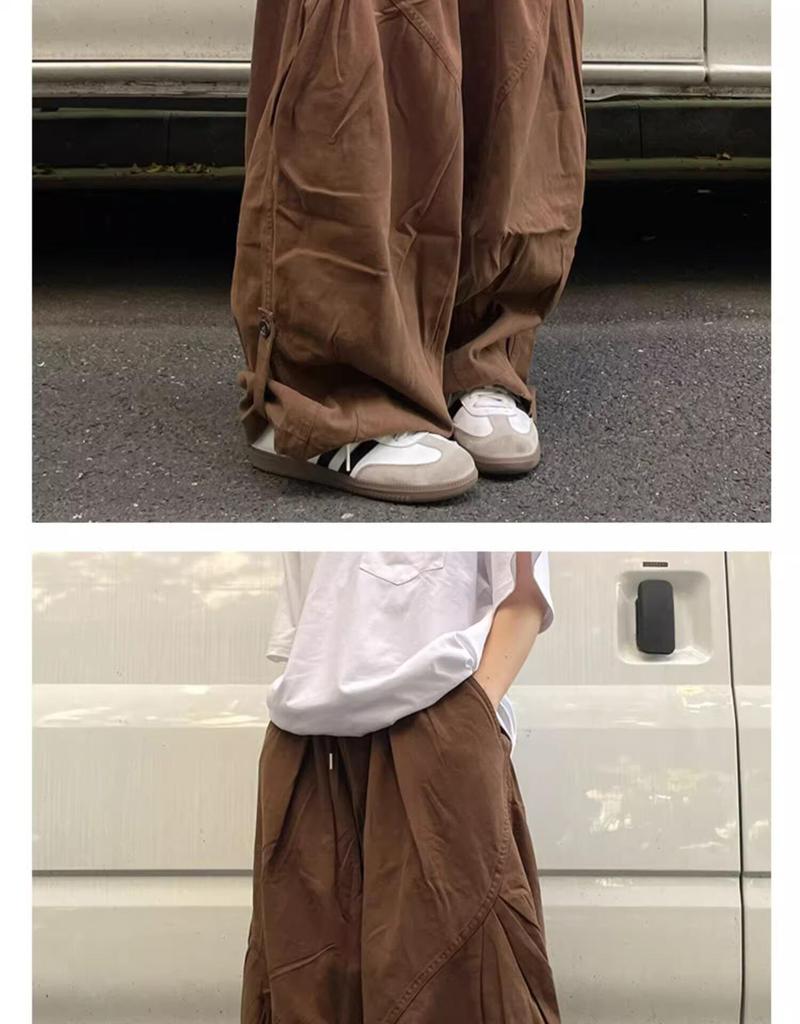 Fat Brother Men's Wide Leg Retro Pleated Pants: Elastic Waist, Loose Fit, Floor-Length, Hong Kong Style for Spring & Autumn
