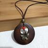 Retro Leather Rope Necklace with Wooden Alloy Pendant for Cotton and Linen Sweaters