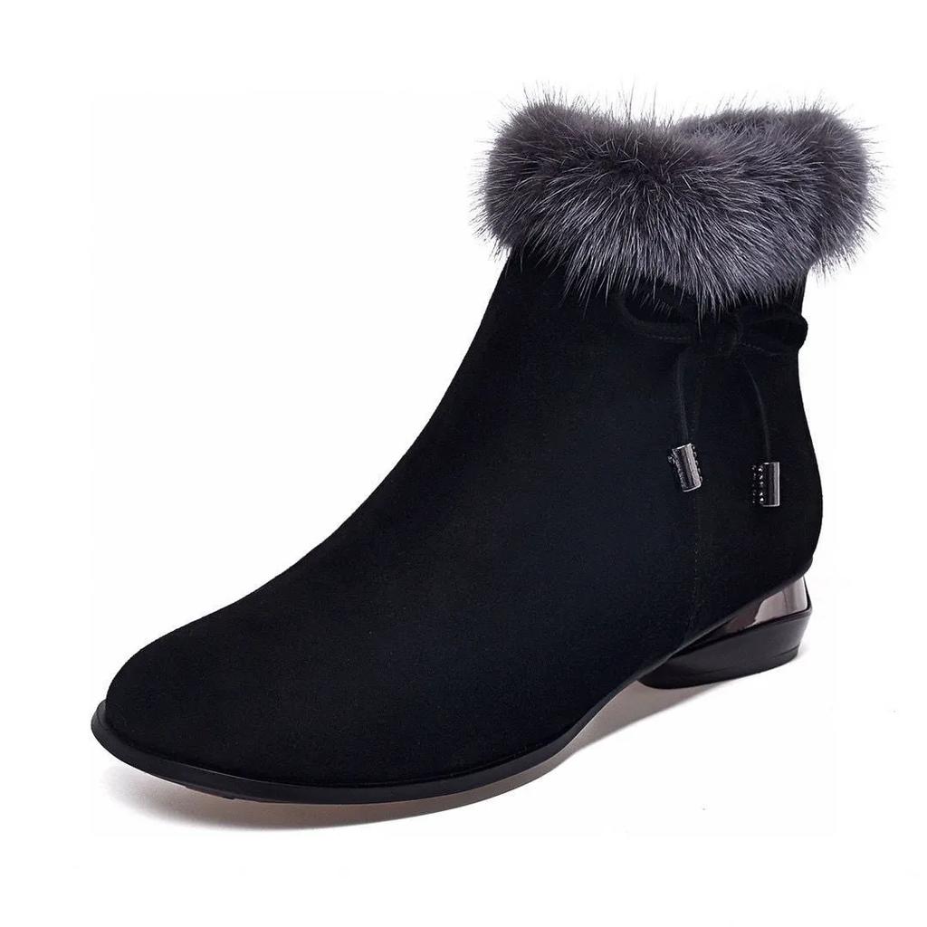  botas femininas women classic autumn & winter warm black fur square heel boots lady fashion comfort heel shoes ab543
