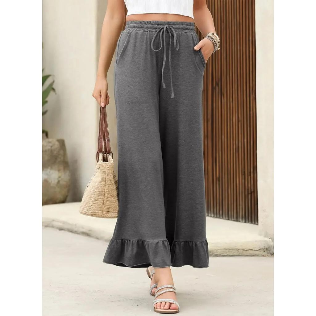 Summer New Loose Casual Thin Home Pants Women's Nine Points Pants Can Wear outside Lotus Leaf Edge Pants Comfortable Home Clothes
