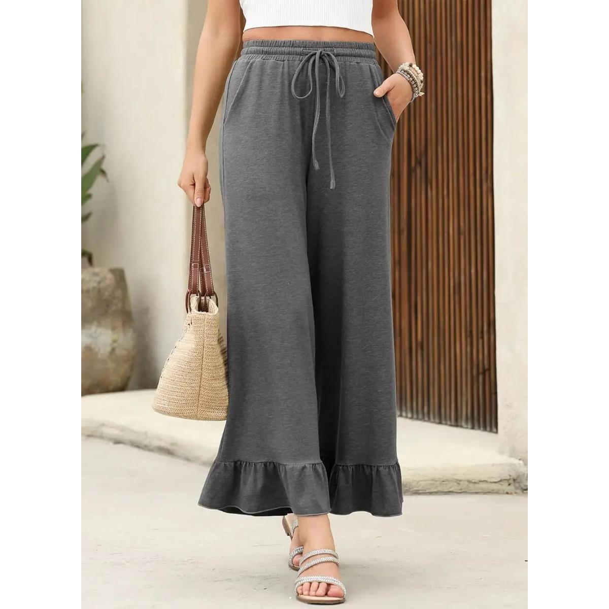 

Summer New Loose Casual Thin Home Pants Women s Nine Points Pants Can Wear outside Lotus Leaf Edge Pants Comfortable Home Clothes L сірий колір