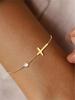 1 Pc Stainless Steel Cross Charm Bracelet With Sparkling Diamonds, An Expression Of Faith And Fashion For Women'S Daily Wear