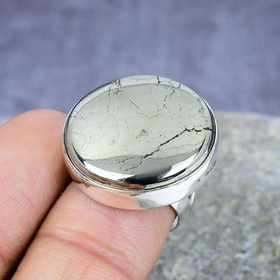 Piryt Agat Kamień Ręcznie robiony srebrny pierścionek ze srebra próby 925 Wszystkie rozmiary