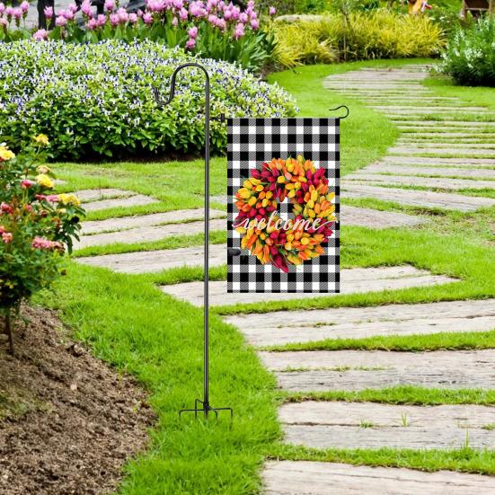Garden Flag Stand with 5 Prong Base Heavy Duty Weather-proof Metal Outside Yard Patio 12x18-Inch Flag Pole Holder with Shepherd Hook
