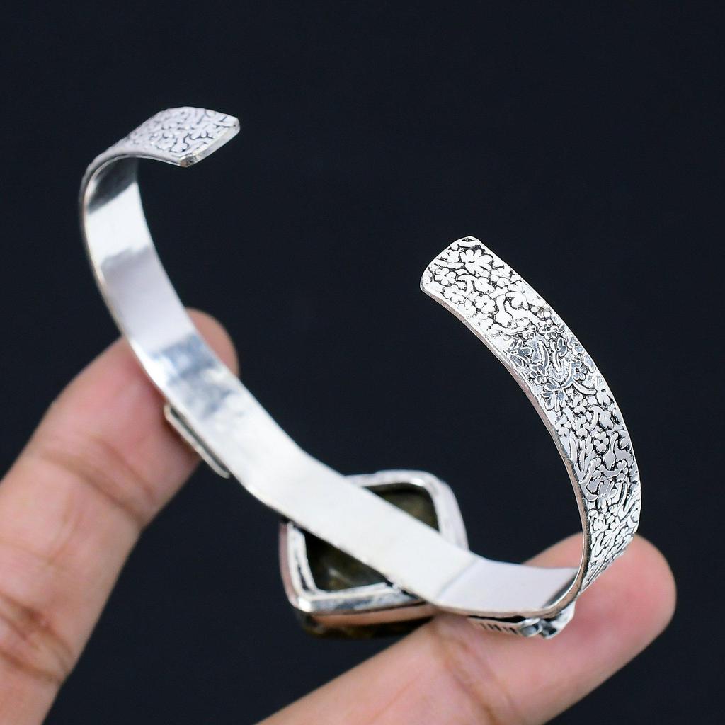 925 Sterling Silver Bumble Bee Jasper Stone Handmade Birthday Bangle Bracelet