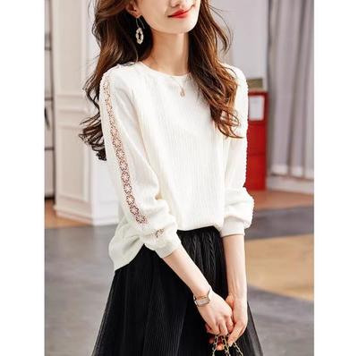 Women's Lace Textured Round Neck Knitted Top - Spring 2025 Fashion Trend