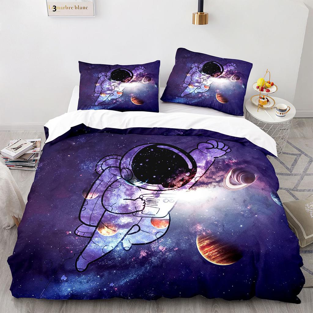 Galaxy Duvet Cover Set, Astronaut 3 Piece Bedding Set Outer Space Queen Quilt Cover,King/Full/Twin Size Comforter Cover for Boys